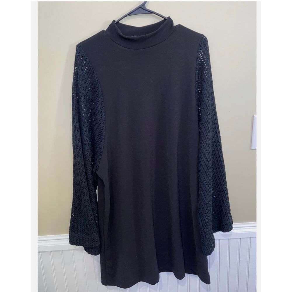 Zara Shift‎ Dress Size M Black Jersey Knit Loose Knit Bell Sleeve Breathable